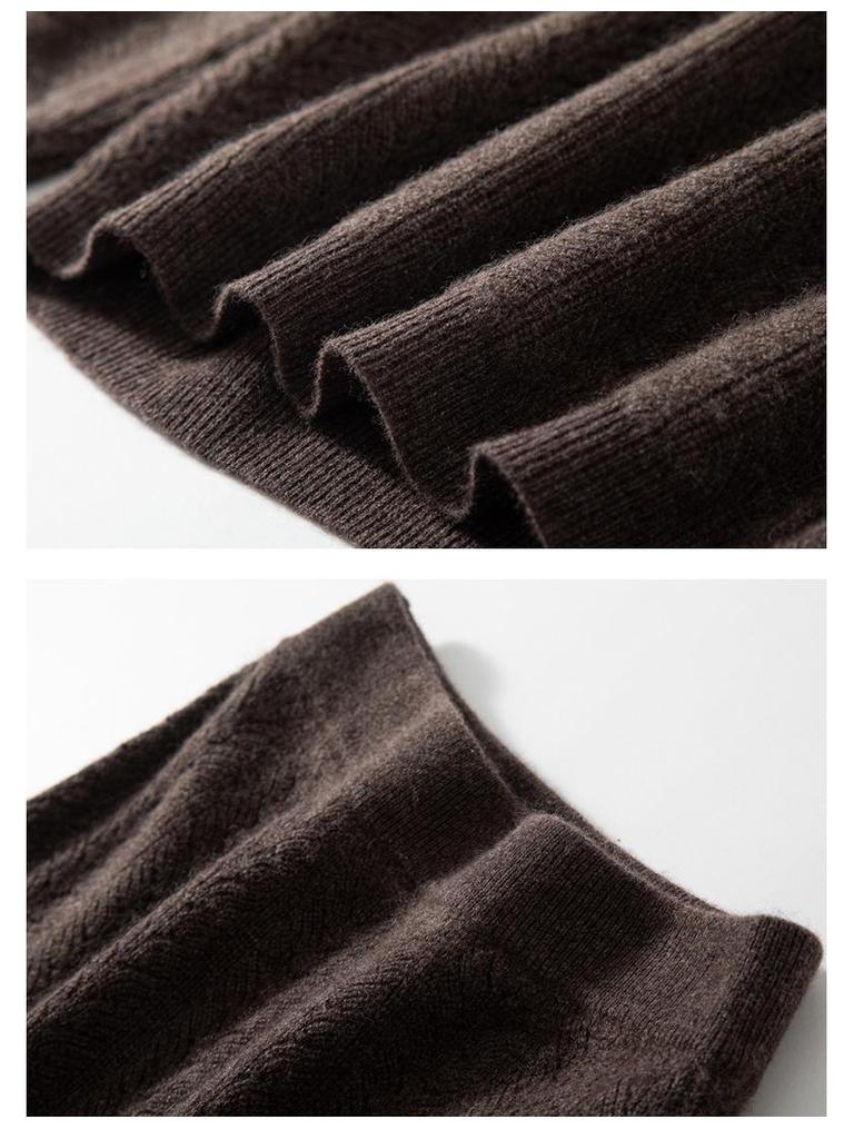 Women's Cashmere Knitted Suit with Chinese Stand Collar and Hollow Skirt, Perfect for Autumn/Winter.