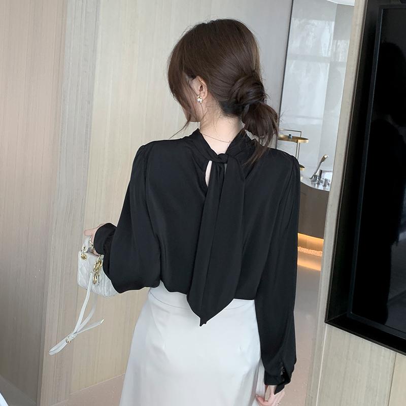 Fashion 2025 Spring Blouses Shirts Long Sleeve O-Neck Office Lady Black Blue Chiffon Blouse Shirt Women Tops J757