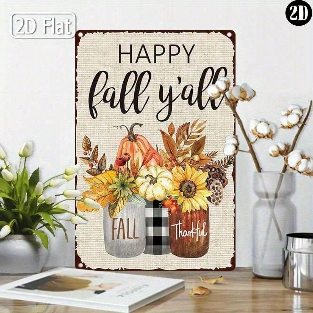 Metal Wall Art Sunflower Pumpkin Fall Sign Home Decor 20x30cm