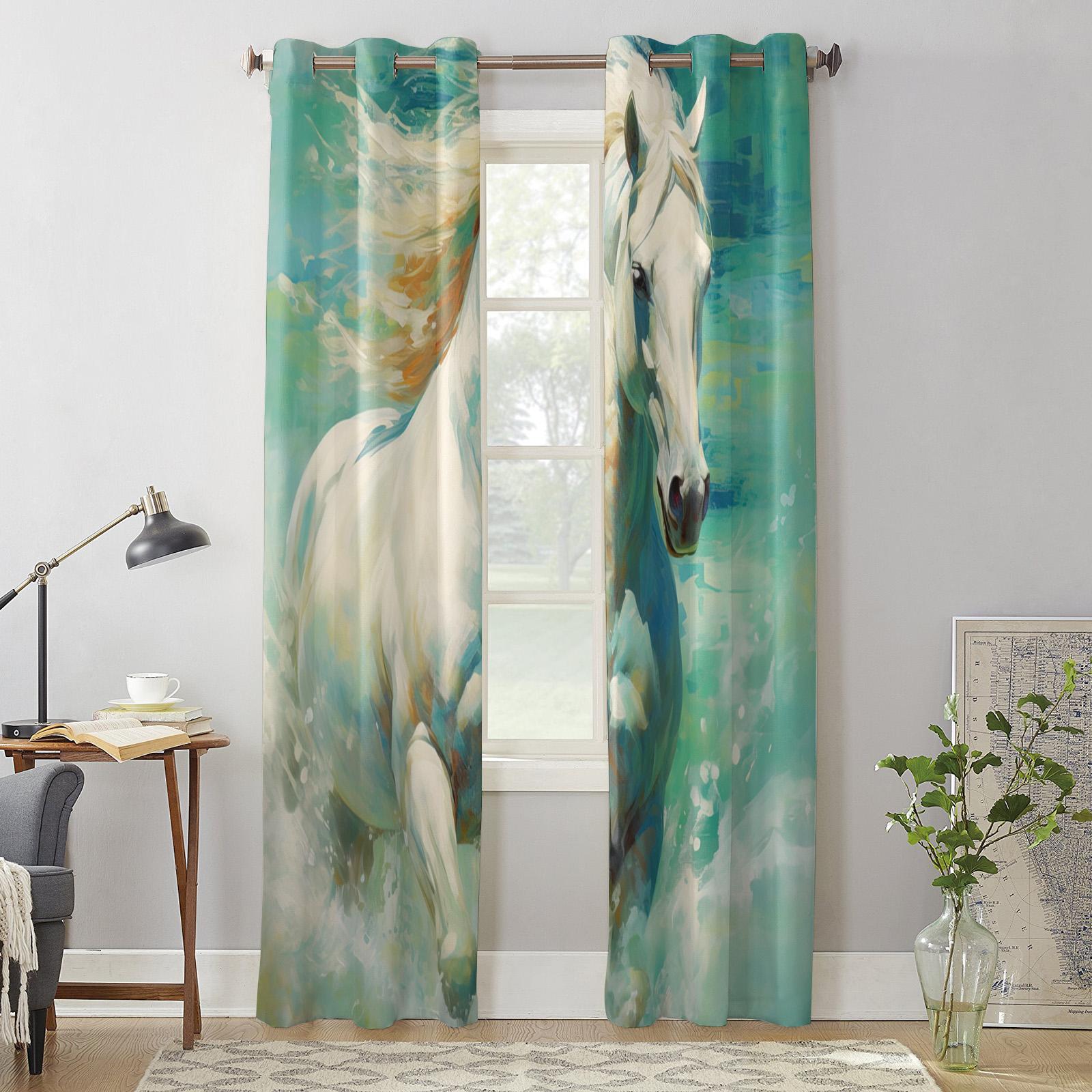 Акварельные шторы с лошадью для спальни — фото 5