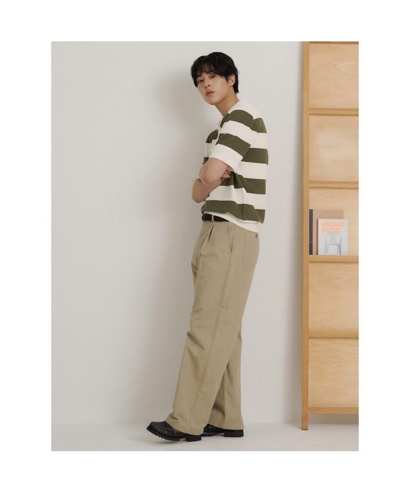 Binpolmen Rugby Stripe Collared Neck Knit Khaki