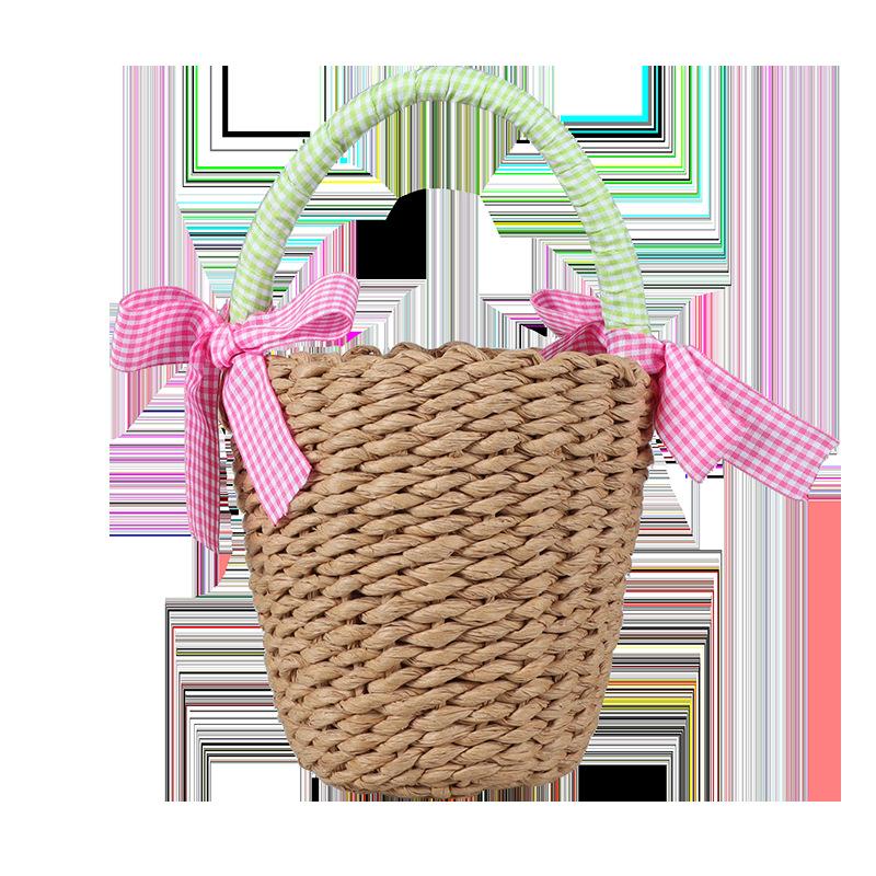 

Weaving Bucket Mini Bag Kids Spring Summer Season Basket Vacation Handbag Beach зелений