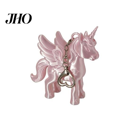Bag Pendant Keychain Heart-Shaped Metal Lobster Clasp Smooth Open Close PLA Silk Material Pink Pearlescent Unicorn 3D Printed
