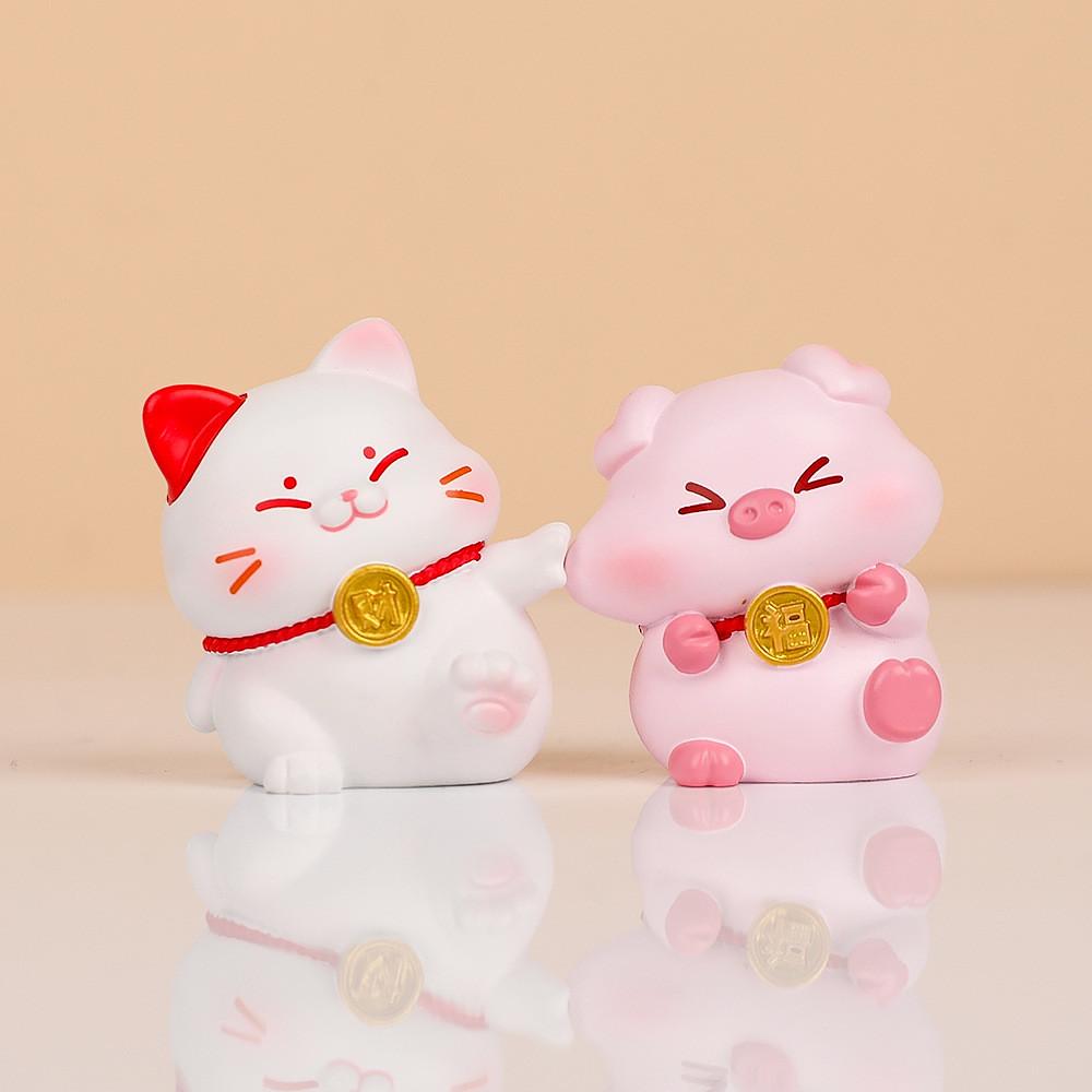

Resin Lucky Cat And Little Fortune Pig Desk Decor With Magnetic Symbols For Gift Giving Pull Fortune