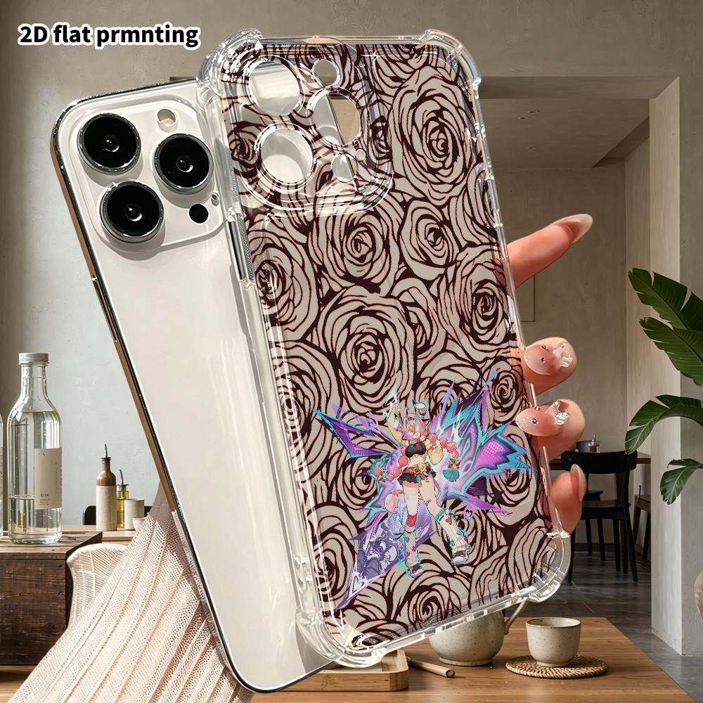 Phone Case: 2D Flat Design, Suitable for iPhone 18, 17, 16, 15, 14, 13 Pro, Transparent Corner Protection Case, Pink Twin-tail Hair, Christmas and Hal