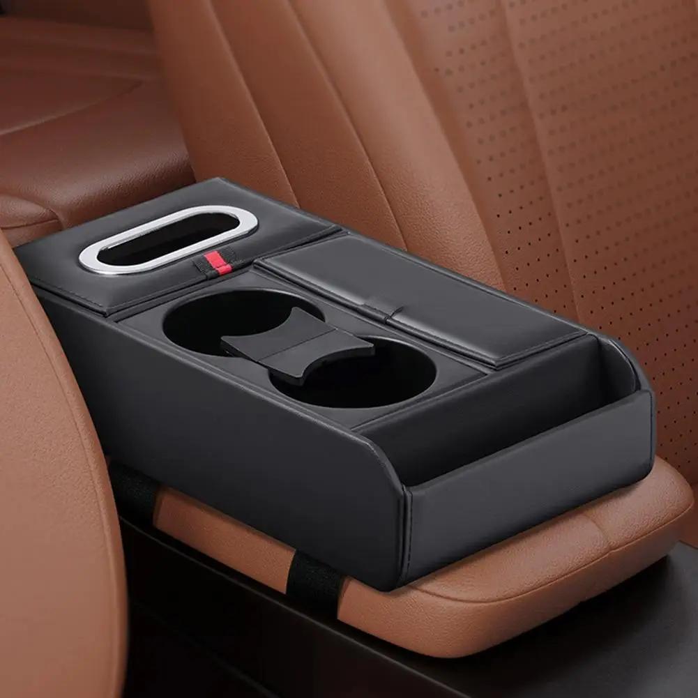 Car Armrest Box Heightening Pad Multifunctional Storage Organizer Vehicle Storage Water Case Holder Box Luxury Cup Tissue J4R3
