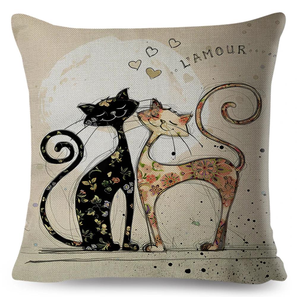 Cute Elegant Black Cat Cushion Cover Double Print Decor Cartoon Animal Pillow Case for Sofa Home Car Linen Throw Pillowcase