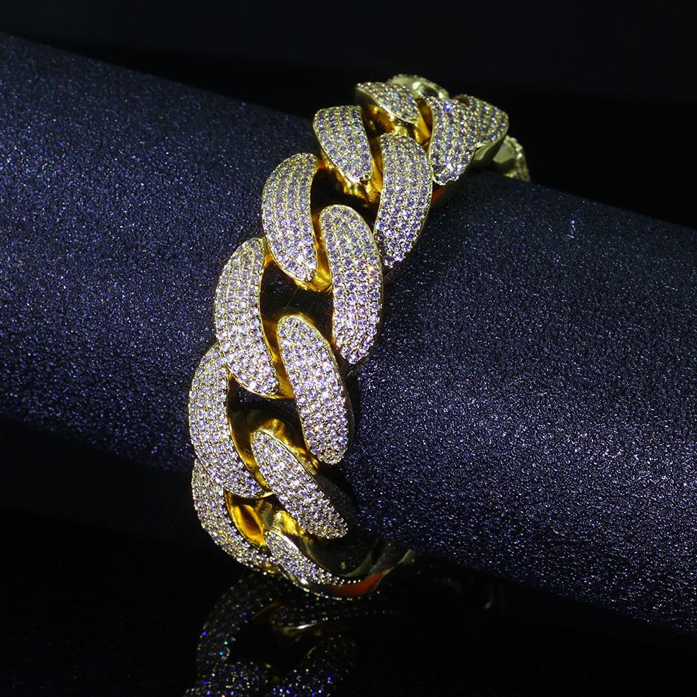 

Hip Hop Jewelry Wholesale 20mm Shiny Cuban Link Bracelet Iced Out Inlay with Brass 4 Row Zircon Fashion High End Men s Bracelet 18CM