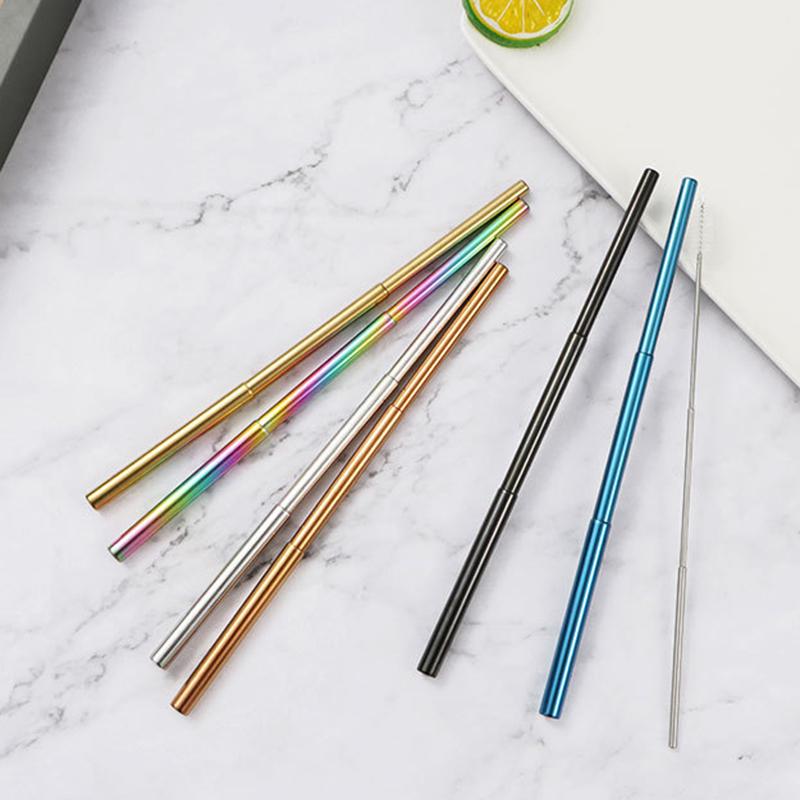 Hot Sale Reusable Metal Retractable Drink Straw Portable Collapsible Telescopic Stainless Steel Straws