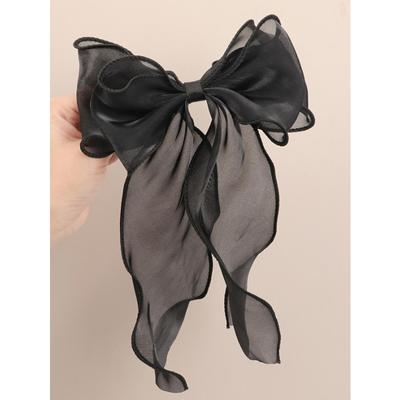 White Organza Bow Fluttering Ribbon Hair Clips Women French Fresh Premium Feeling Headdress Large Hair Cards Girl Hair Accessori