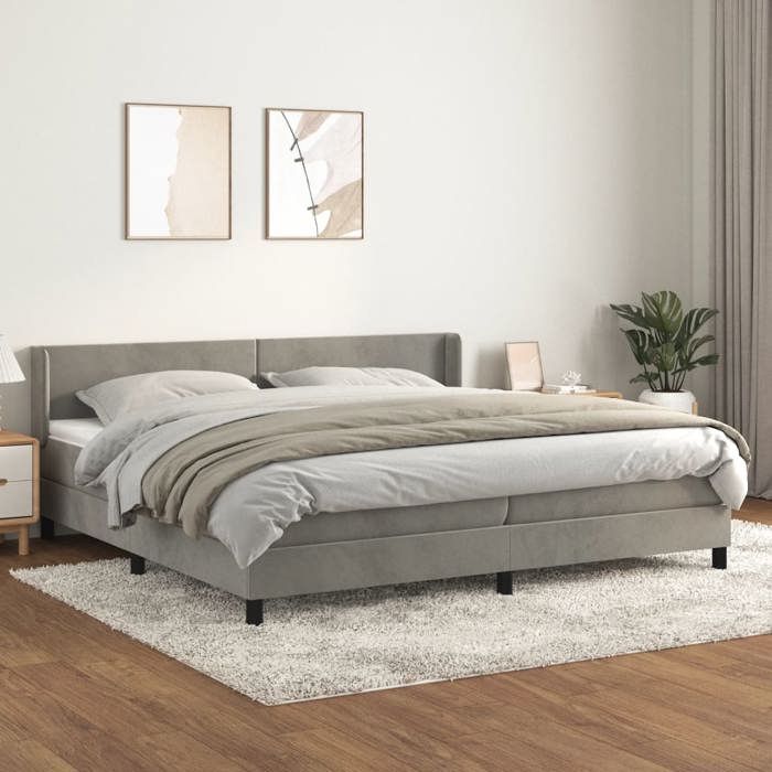 3130859 vidaXL Divan-lit Et Matelas Gris Clair 200x200cm Velours