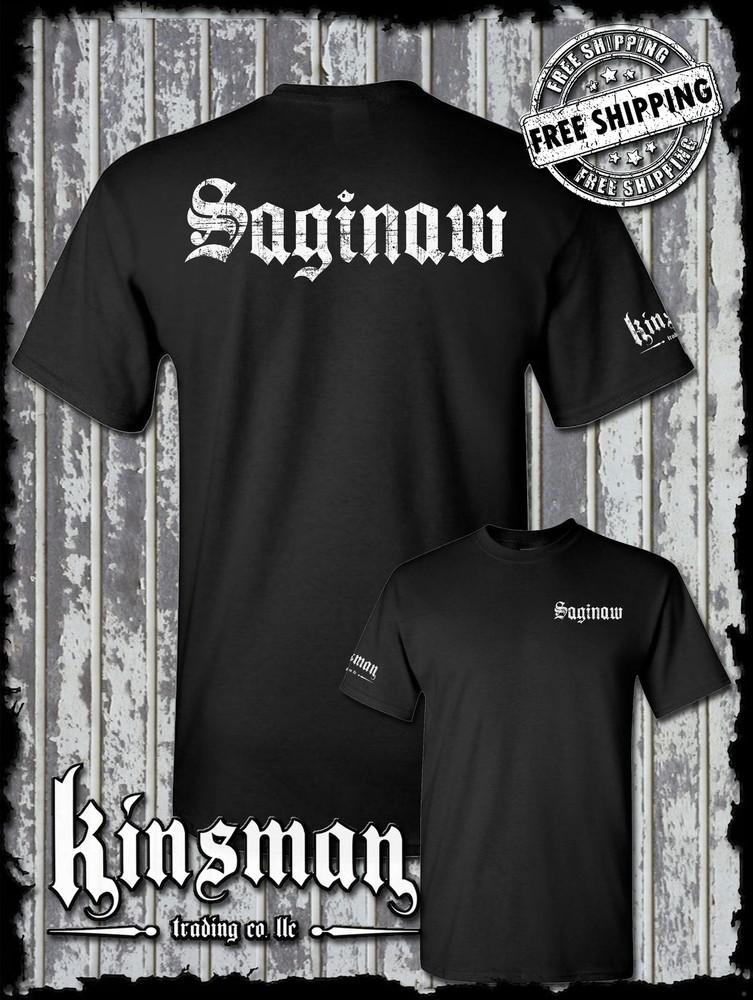 

Saginaw Old English 2-Sided T-Shirt Souvenir Gift Mid-Michigan L