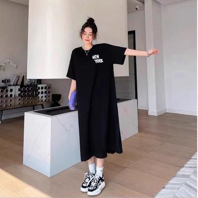 Großformatiges Kleid für Damen im Sommer, Locker und Figurschmeichelnd, Mittellang und Langer Stil, Bequemes Kurzarm-T-Shirt-Kleid