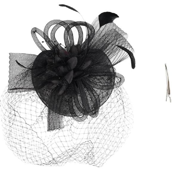 Milisten Decorative Hat with Floral Mesh Headband Cocktail Tea Party Hair Accessory for Women Wedding Special Occasion Black