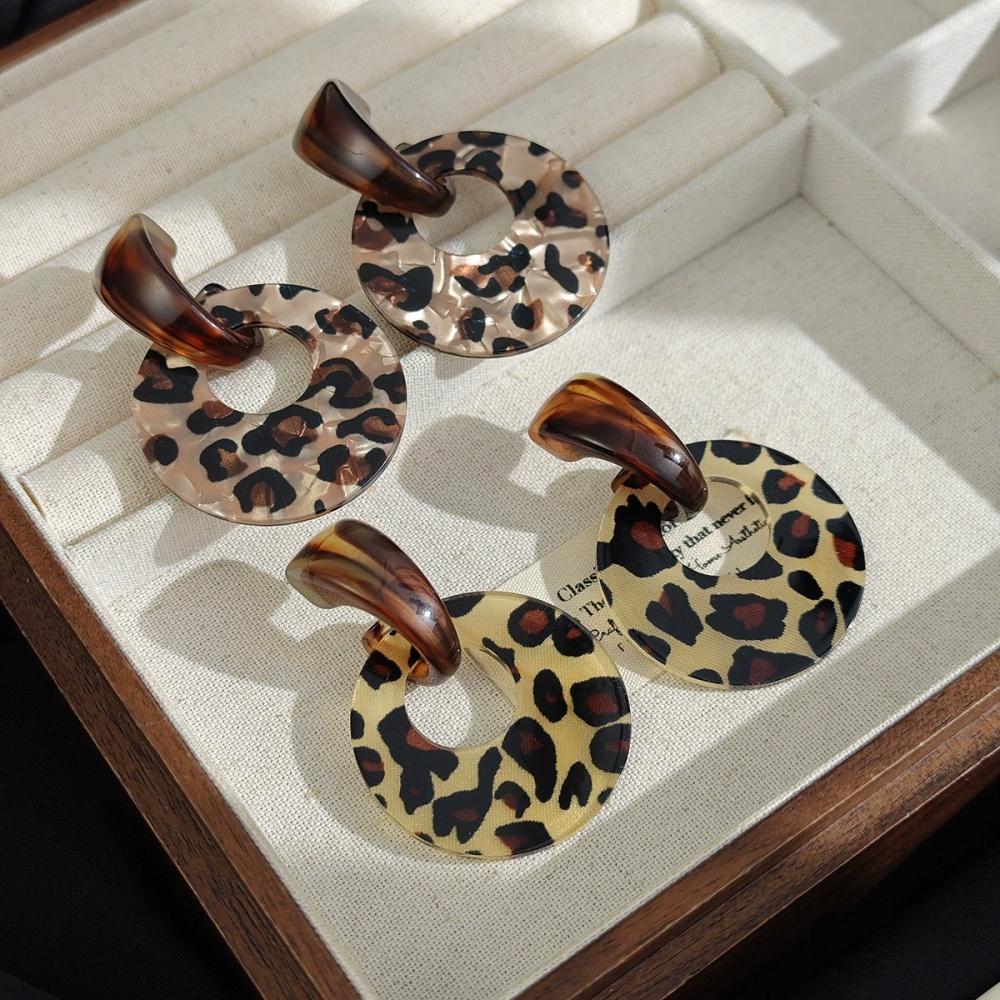 Geometric Leopard Print Round Earrings For Women Trendy Temperament Personalized High-end Retro Fashion Jewelry Gift