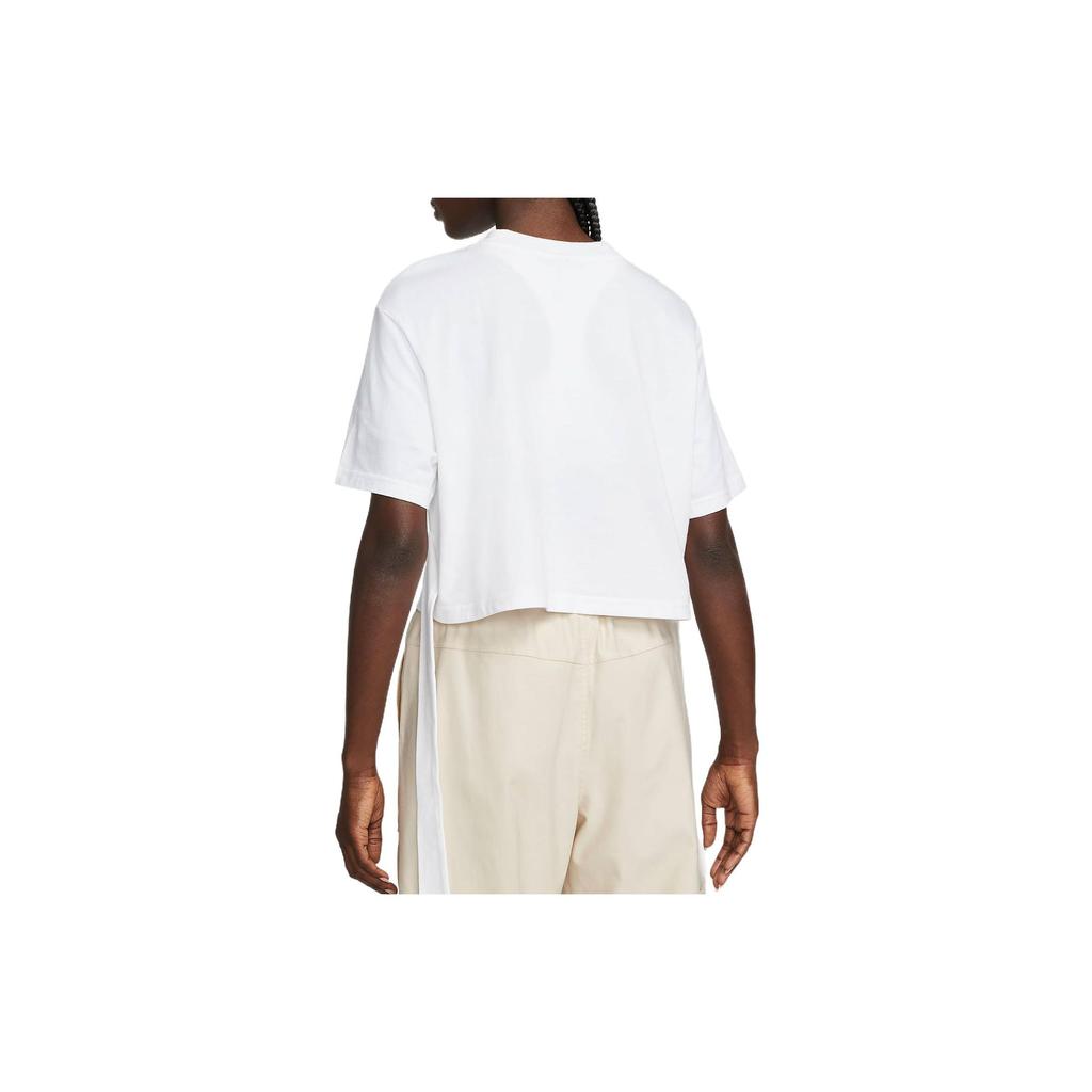 Nike Logo Solid Color Sports Fashion Breathable Round Neck Short Sleeve Crop Top Women Tops White DM6575-100