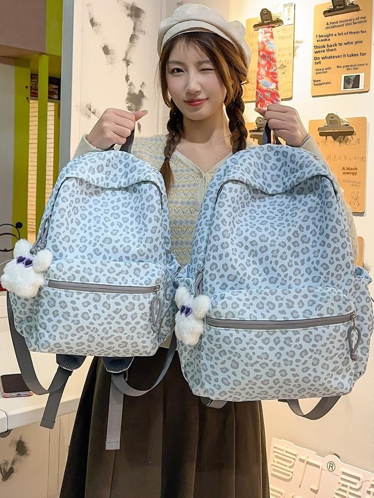 Nylon Leopard Print Backpack For Women With Padded Straps Perfect For Casual Travel
