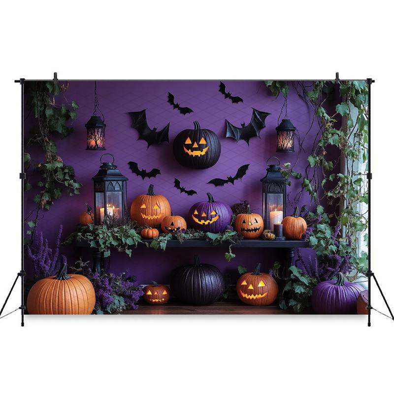 Mocsicka Halloween Photography Background Purple Wall Bat Autumn Leaf Pumpkin Party Decorations Child Baby Photo Backdrop Banner