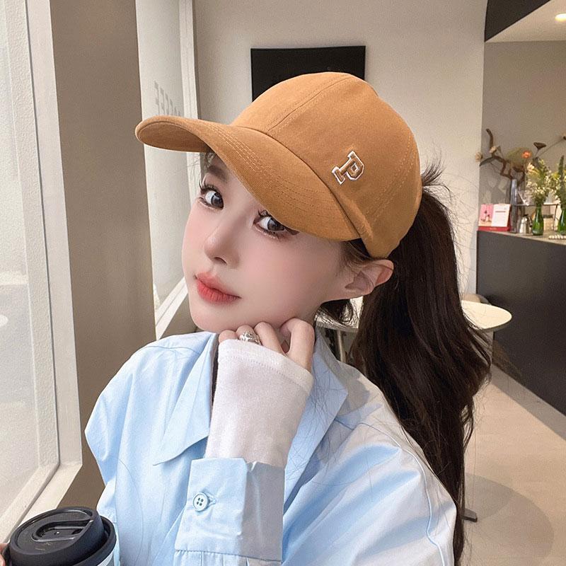 Solid Color Empty Top Baseball Hat for Women Summer Fashion P-Letter Sunshade Duck Tongue Cap Girls High Ponytail Sports Hat