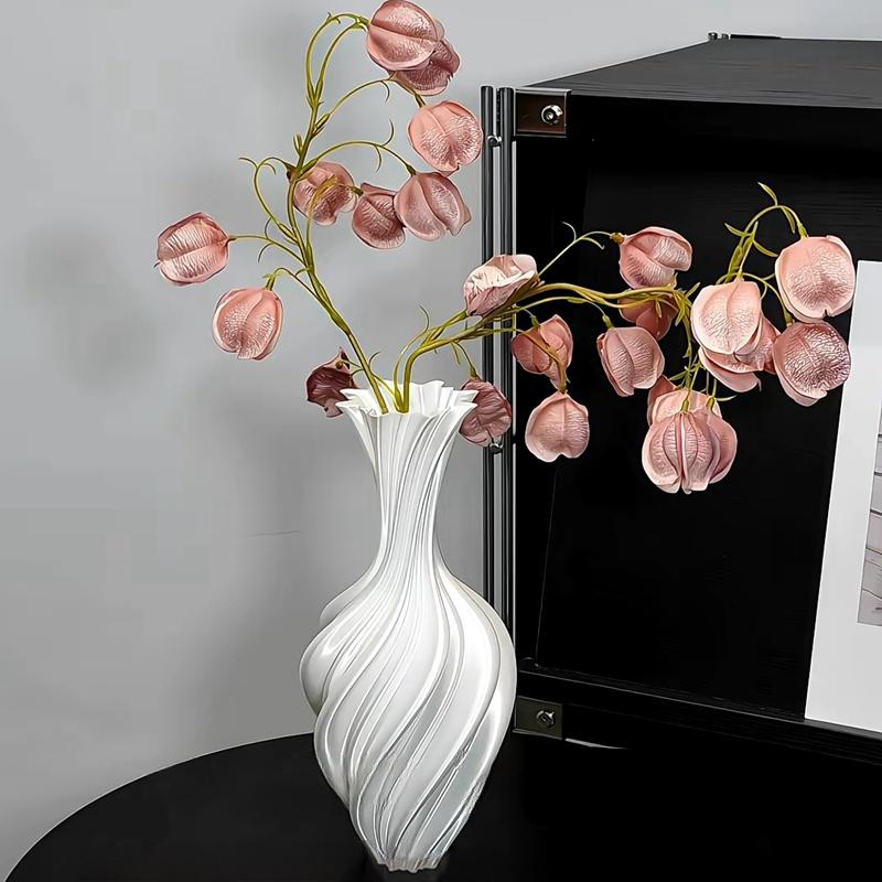 White Imitation Ceramic Vase Modern Simple Plastic Vase INS Flower Arrangement Ornaments Artistic Aesthetic Home Decoration