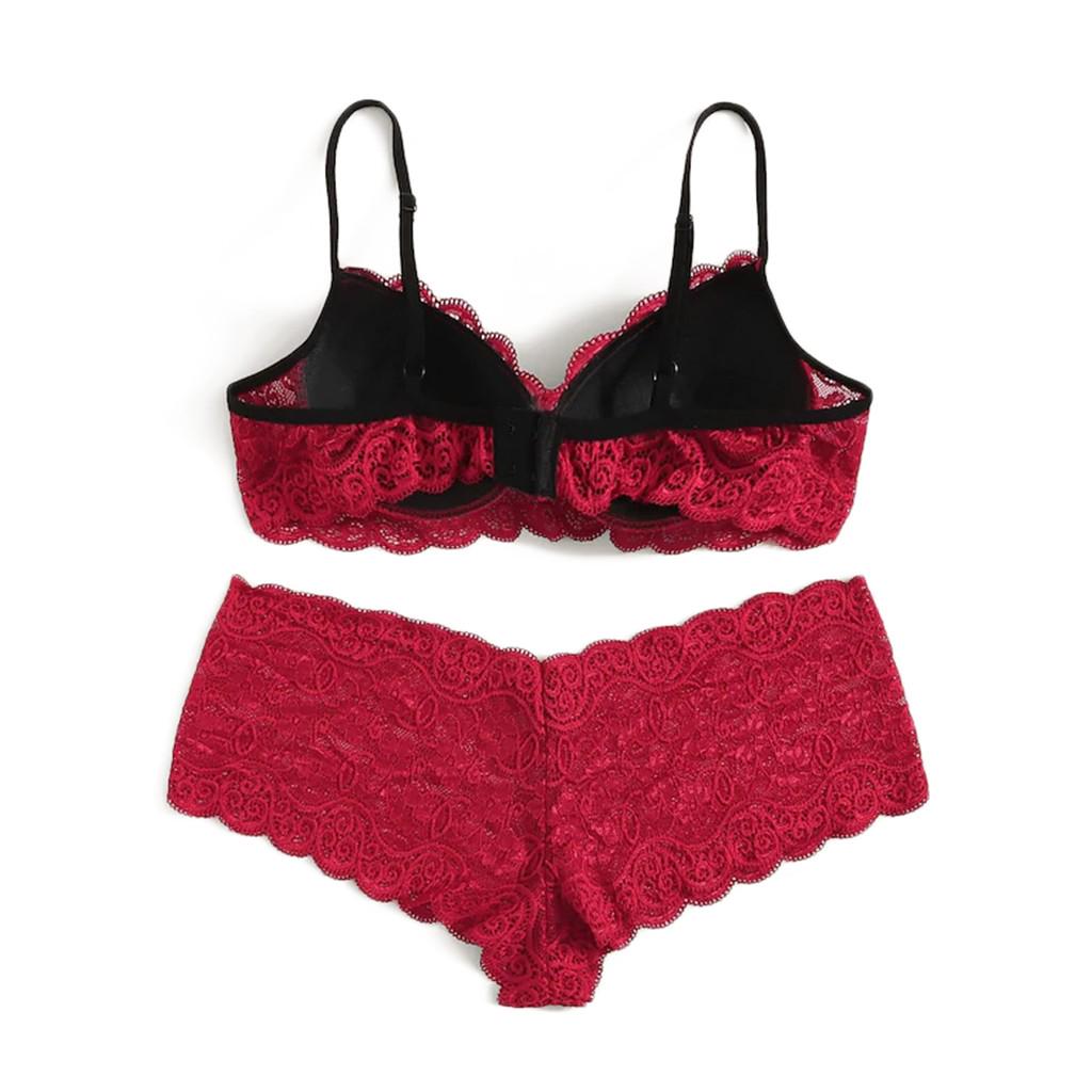 New Women Plus Size Lace Wireless Bra Briefs Sexy Lingerie Underwear Set 3-6XL