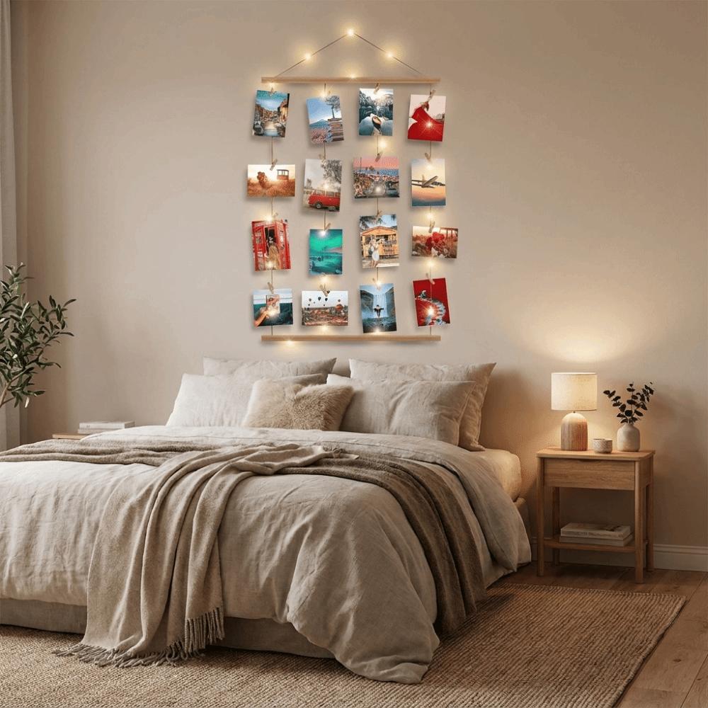 Minimalist Hanging Photo Display Handcrafted Photo Clip String Light Halloween