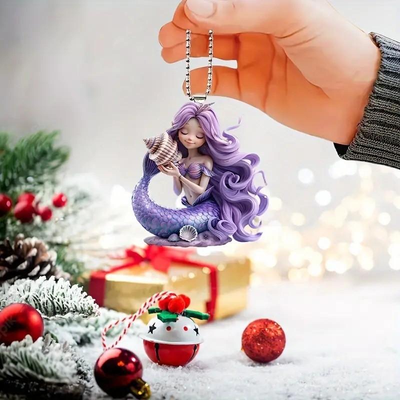 Cute Purple Mermaid Pattern Acrylic Pendant For Christmas Season