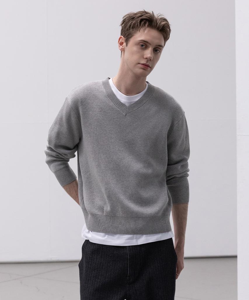 Dekkoloso Soft Cotton V-Neck Knit [Gray]