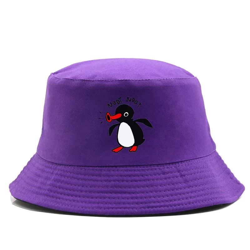 1pc Summer Penguin Printed Bucket Hats for Men Women Travel Beach Reversible Fisherman Hat Outdoor Sports Pull Up Panama Sun Hat
