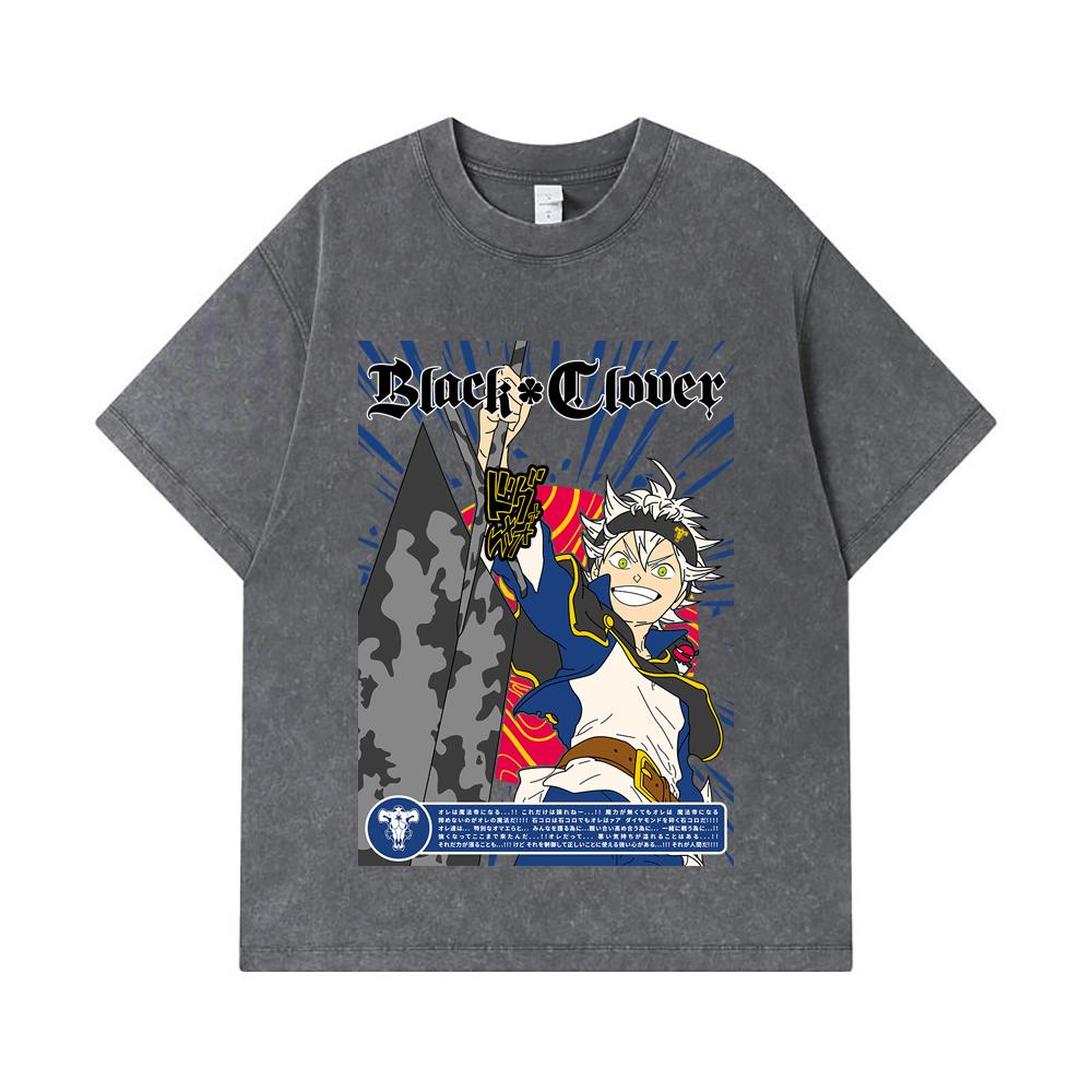 275 GSM Washed T-shirts 100% Cotton Black Clover V10 Asta Print Unisex Heavy Cotton T Shirt