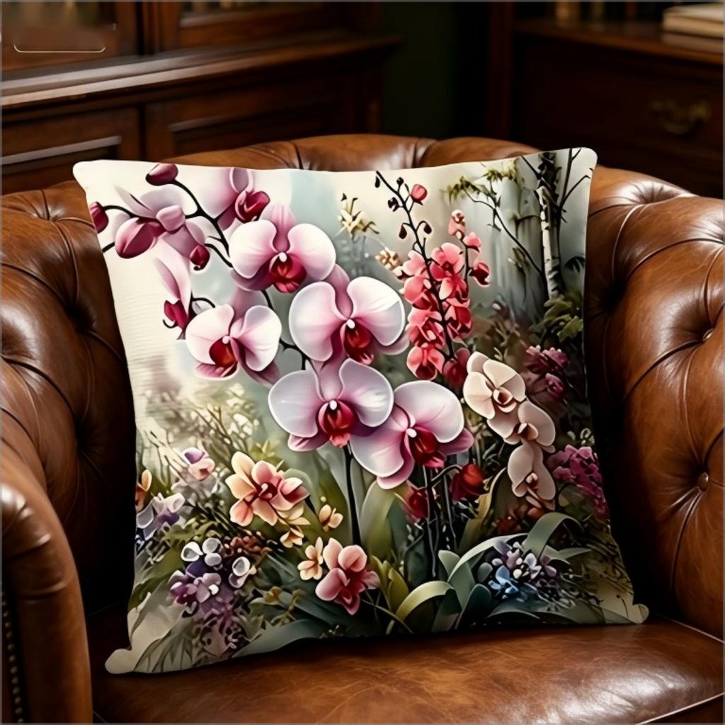 Watercolor Orchid Floral Throw Pillow Cover, Delicate Pink Phalaenopsis Botanical Decorative Cushion Case For Bedroom Couch