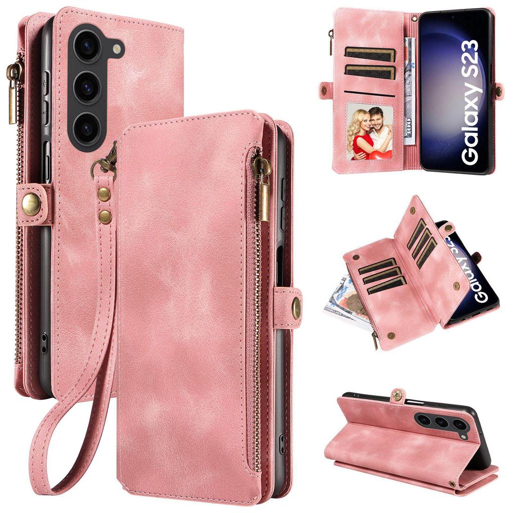 Samsung S24 Leather Case | S23 FE Zipper Wallet | S22plus Mobile Phone Case | S23Ultra Bracket Protective Cover
