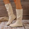 Foreign Trade Women's Large-size Boots Autumn and Winter New Side Zipper Pleated Fashion Boots Flat Bottom Suede Round Head
