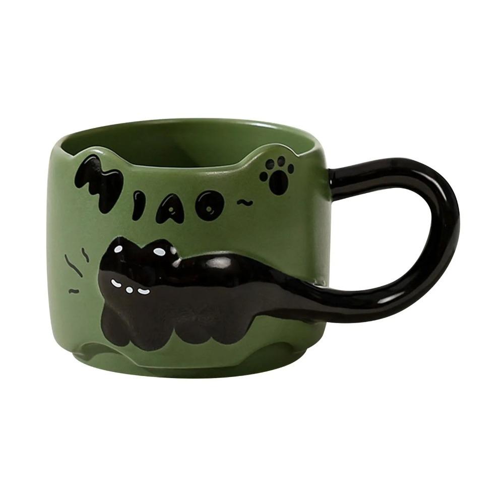 Creative Coffee Mugs Cartoon Cat Breakfast Cup Vintage Cat Stacked Cups  Latte зелёный