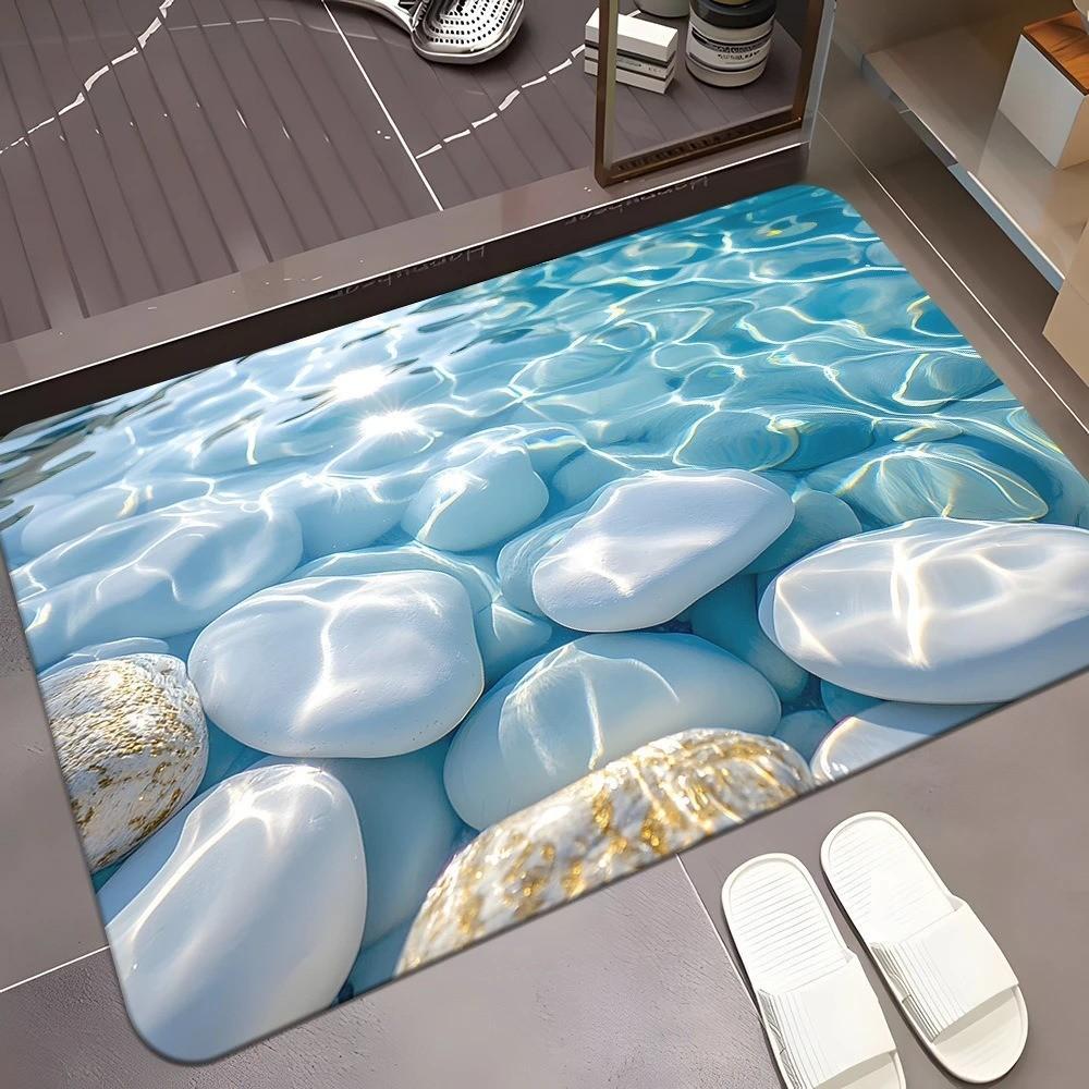 60*90cm Pebble Diatom Mud Floor MATS, Water-absorbing and Anti-slip Foot MATS Specially Designed for Bathrooms and Kitchens, Foot MATS