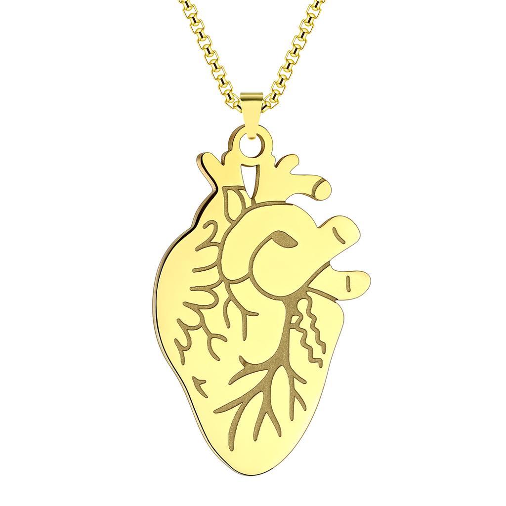 Kinital Laser Carved Exquisite Fashion Stainless Steel Necklace Anatomic Human Heart Charm Necklace Birthday Commemorative Gift