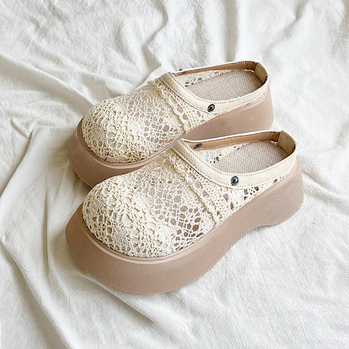 Thick Soled Half Toe Sandals for Women Wearing Two In 2024 Summer, Popular New Style with Hollowed Out Mesh and Skirt, Commuting Sandals