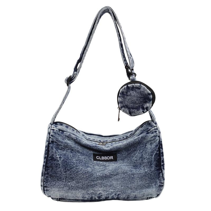 Solid Color Crossbody Bag Underarm Bag Women Denim Bag Commuter Shoulder Bag