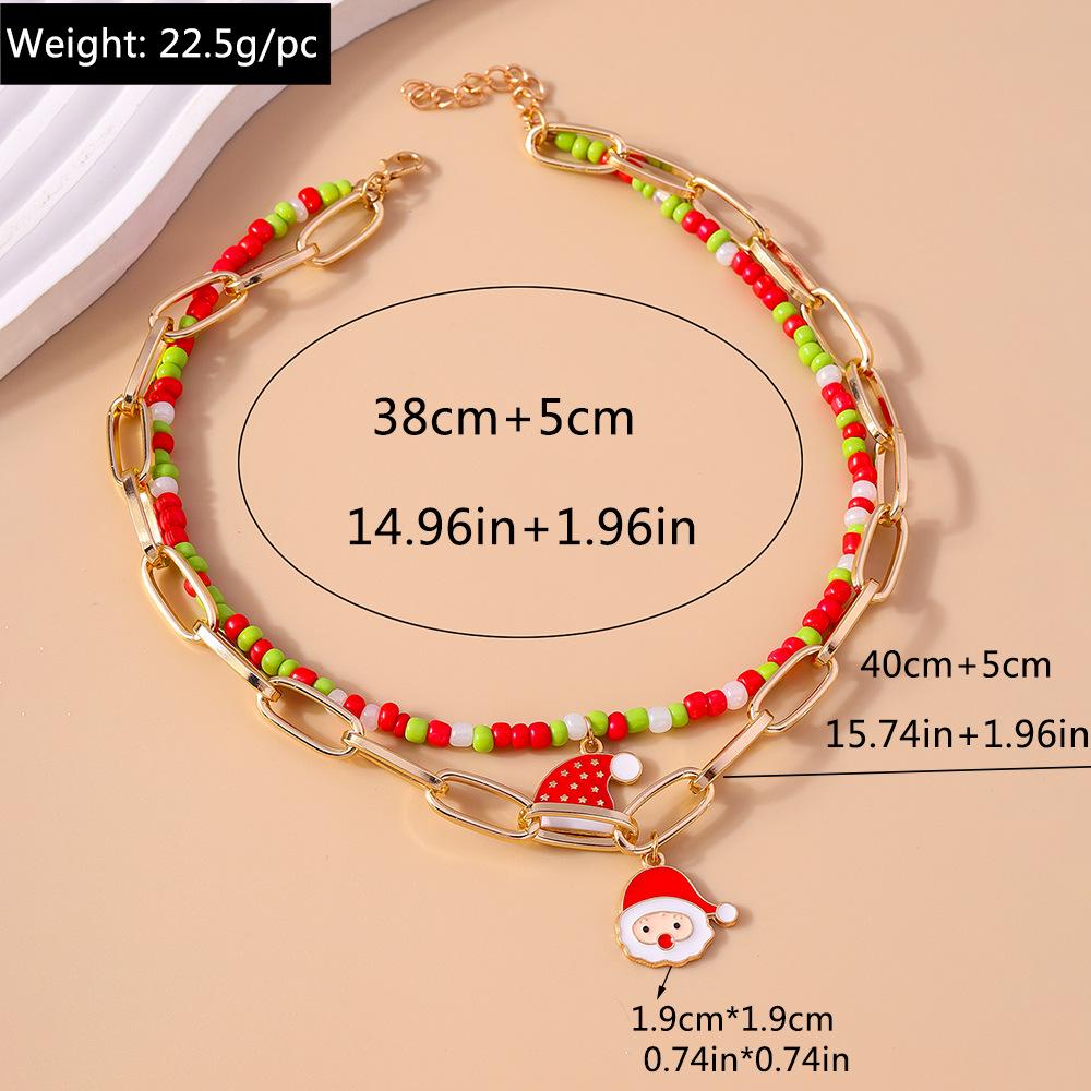 Christmas Multilayer Clavicle Necklaces: European & American Style with Rice Beads & Polymer Clay