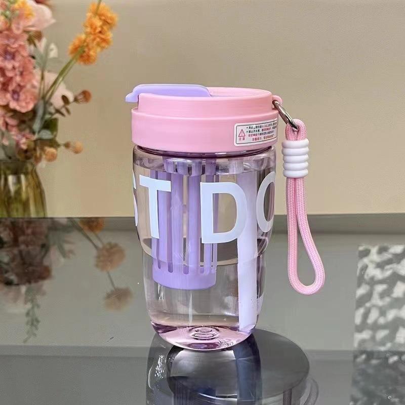 Portable lifting rope accompanying flower tea double drinking cup straw cup portable 550ml