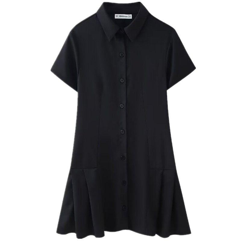 Fashion Style 2024 Summer New Arrival Women's Silm Lapel Decorated Row Button Shirt Pleated Dress 2674782