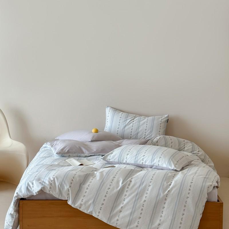 2026 60s Washed Cotton 4-Piece Bedding Set Soft Breathable Solid Stripe Geometric Design