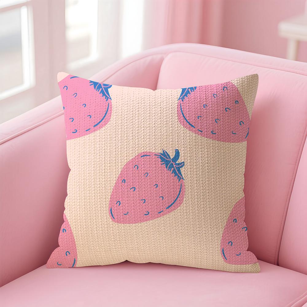 Strawberry Colorful Cushion Cover Natural Linen Pillow Case DoubleSided Print Decorative Sofa Pillowcase Home Decor Gift