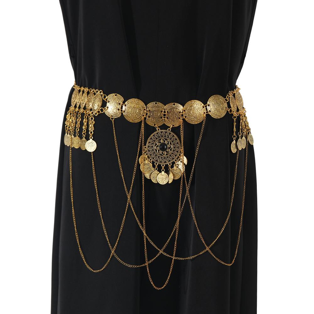 Retro Metal Waist Chain With Chain Link Tassels And Circular Elements Ideal For Formal Summer Wear For Women