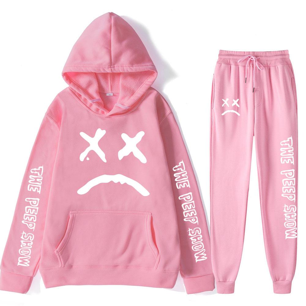 

Autumn Winter Lil Peep The Peep Show Graphic Printed Hoodies Sweatpants Set Fashionable Casual Warm Sports Long Sleeved Pants Men s Sport Wear L рожевий