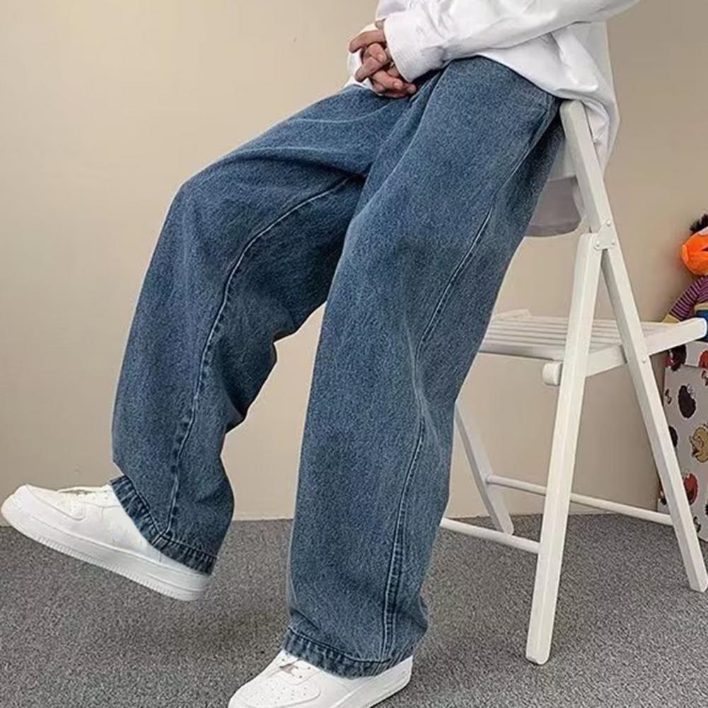 Herren Alltag Jeans Elastischer Kordelzugbund Weiter Bein Denim Hose Taschen Design High Street Stil Alltags Hose Streetwear