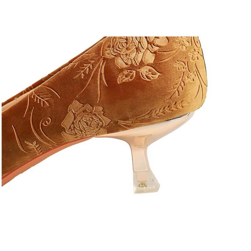 Fashion Women Heels Metal Pointed Women Pumps Fashion Kitten Heels Sexy Party Shoes Women Suede Knurling Lady Heels Luxury Wedding Shoes