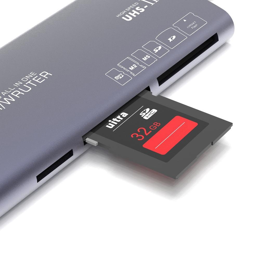 USB Type C All In One Card Reader Micro SD TF XD CF M2 MS Card Viewing Adapter Aluminum Alloy Memory 6 In 1 Card Writing Dongle