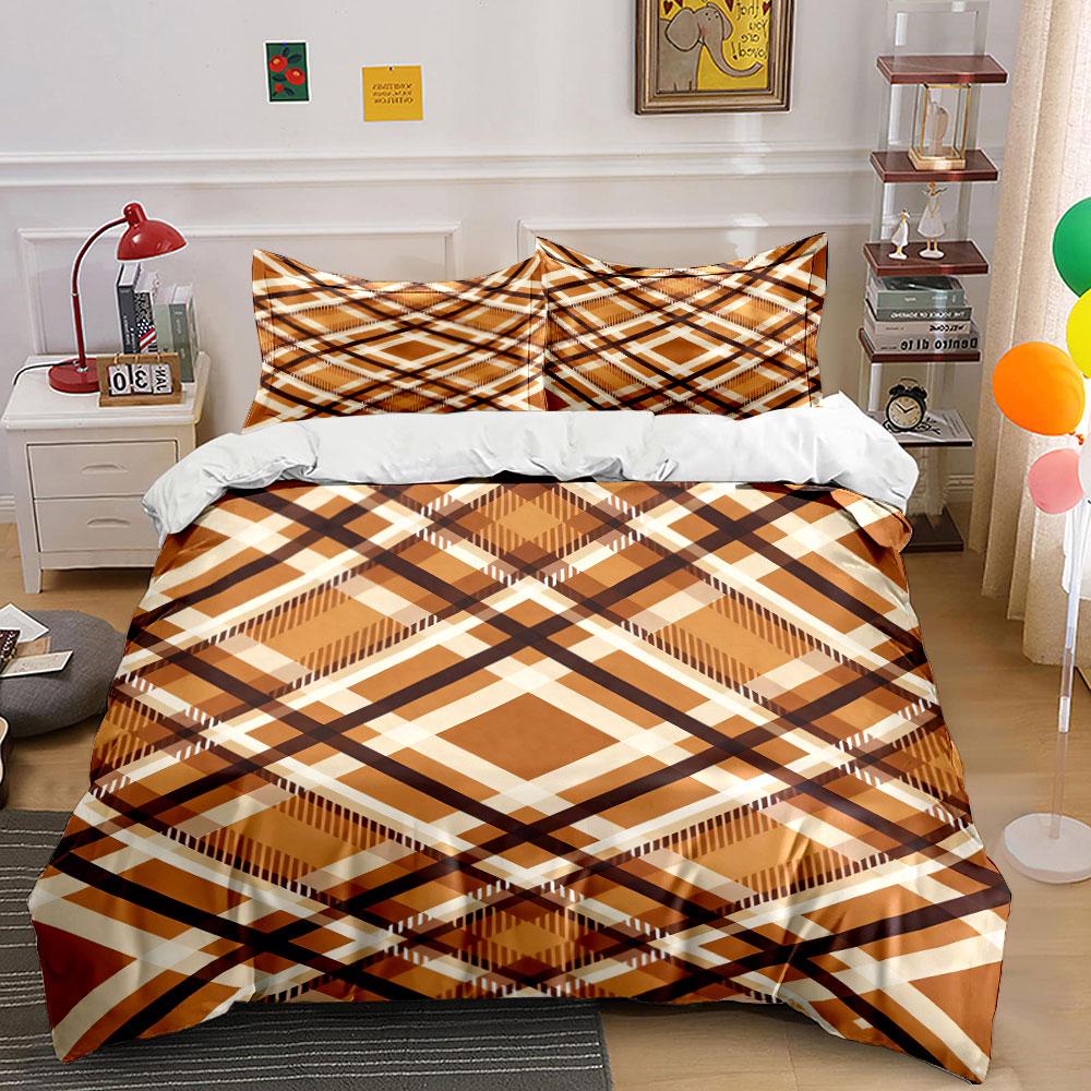 Brown and beige plaid. Bedding sets Duvet cover sets Duvet covers Pillowcases(1* Duvet Cover 2* Pillowcases without duvet insert)