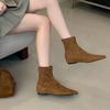 Cowhide Version Suede Simple Pointed Short Boots Women's Autumn and Winter New Rear Zipper Thin Boots Fashion Boots Women